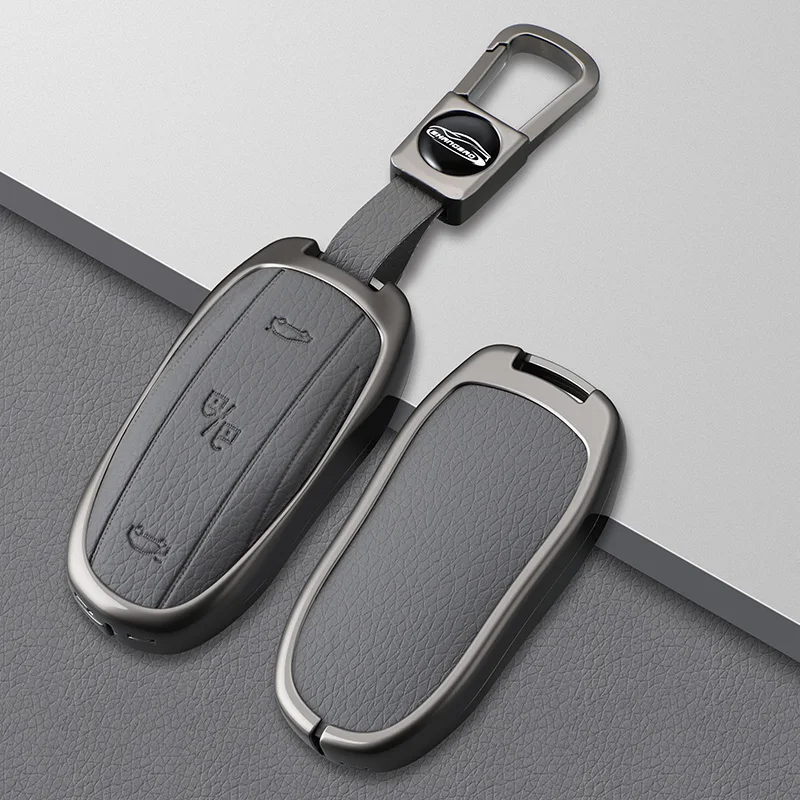 

Zinc Alloy leather Car Key Fob Case Cover For Tesla Model X Remote Shell Fob Holder Protector Keychain Accessories