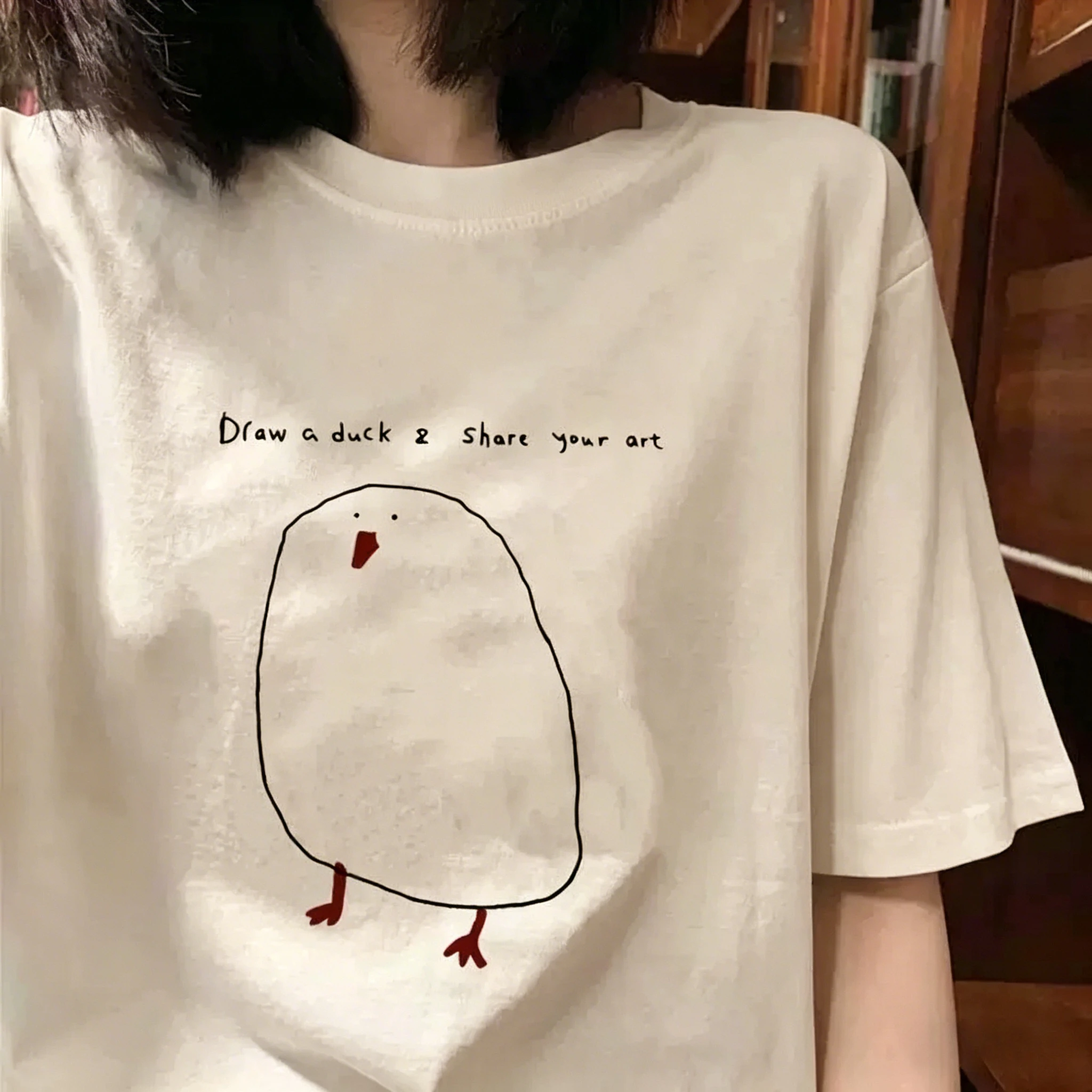 Camiseta de Algodão de Manga Curta Unissex, Estilo Solto, Versátil para o Verão, Moda Feminina com Estampa, Moda Coreana, Camisetas Masculinas