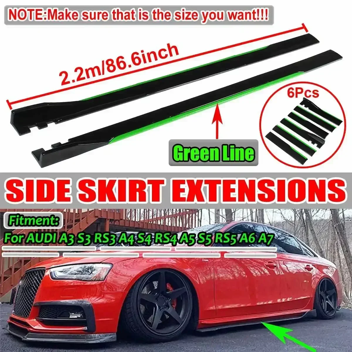 A3 2.2m Car Side Skirt Extensions Side Skirts Winglet Lip For AUDI A3 A4 A5 A6 A7 A7 A8 Q3 Q5 Q7 RS5 RS6 RS7 S3 S4 TT Body Kit