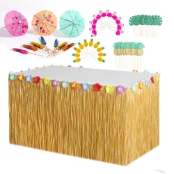 Luau Grass Table Skirt Tropical Hawaiian Hula Luau Party Decoration  Straw Color Table Skirt for Summer Hawaii Party Supplies