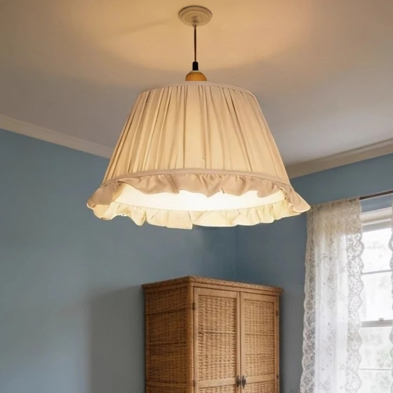 Japanese Wabi Sabi Fold Fabric LED Pendant Light Interior Atmoshere Living Dinning Room Bedroom Study Kitchen Retro Hanging Lamp