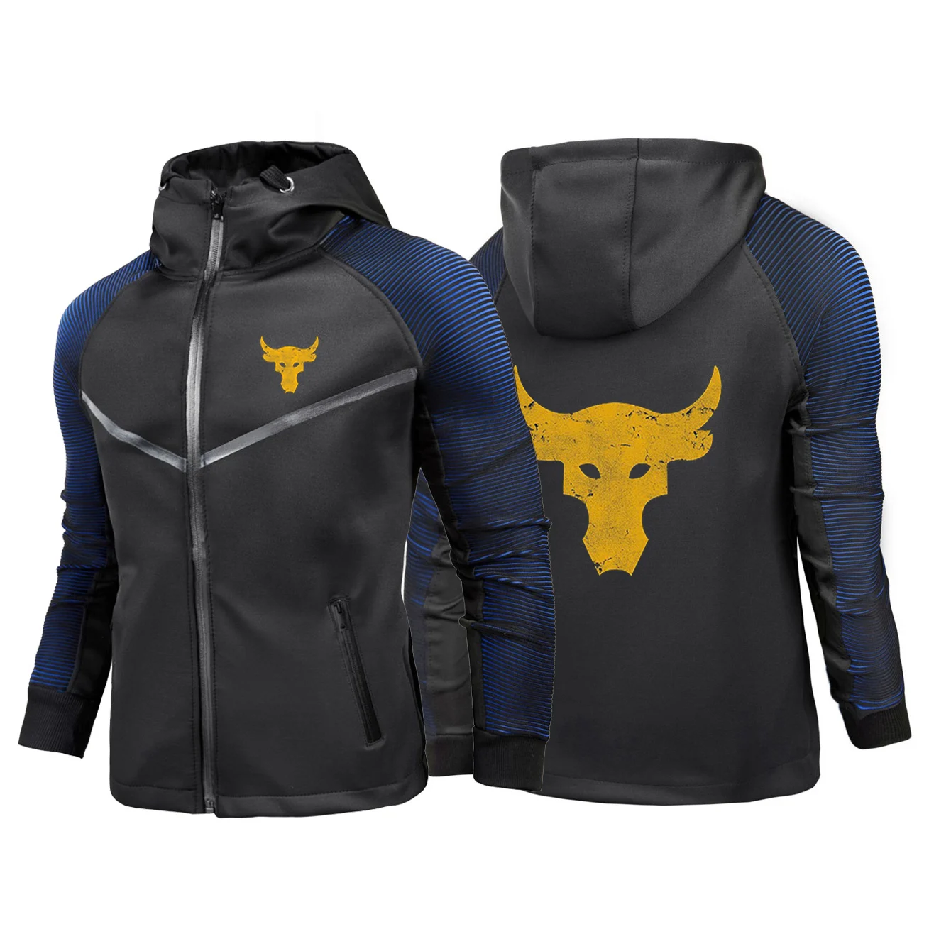 Dwayne Johnson Brahma Bull Tattoo Logo Print Spring Autumn Men's Windproof Zipper Jacket Casual High Quality Hooded Racing Suit