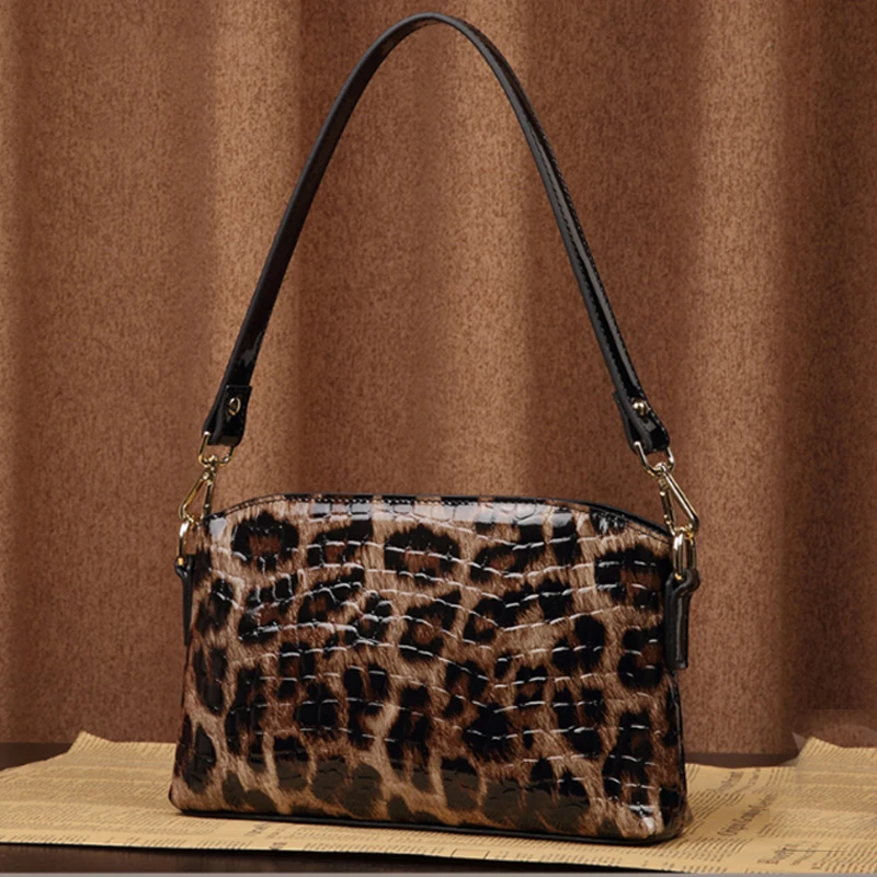 Genuine Leather Handbag for Women, Leopard Print, Versatile Underarm Bag, Luxury Trend