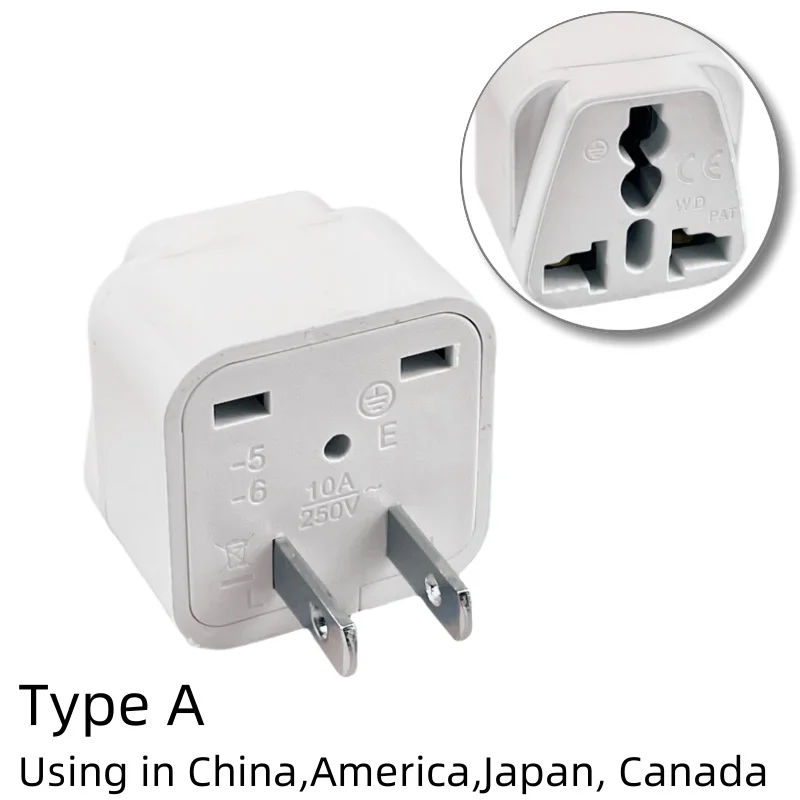 Adaptador de enchufe de EE. UU., adaptador de viaje americano, México, Canadá, AU, Reino Unido, UE a EE. UU., toma de pared, adaptador de toma de corriente CA, convertidor de corriente