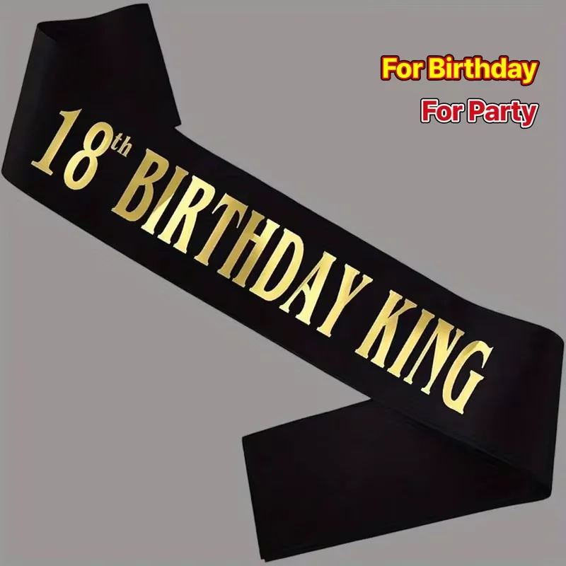 1 cinturón de rey para el 18º cumpleaños, cinturón de cumpleaños con lámina dorada y lado negro, adecuado para hombres, decoración para regalo de fiesta de 18 cumpleaños, fiesta