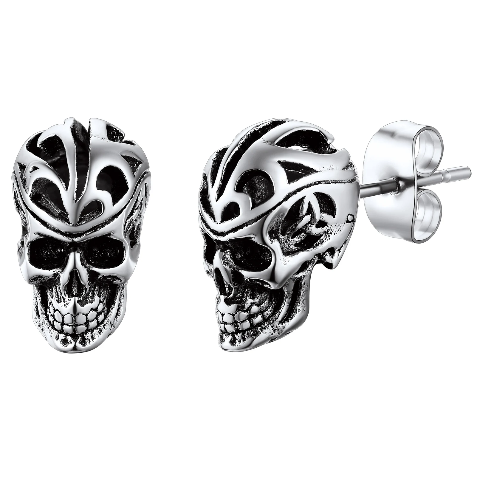 

Chainspro Punk Skull Earrings Stainless Steel/14K Gold Plated Gothic Skeleton Earrings/ring Earrings for Women and Men CP945