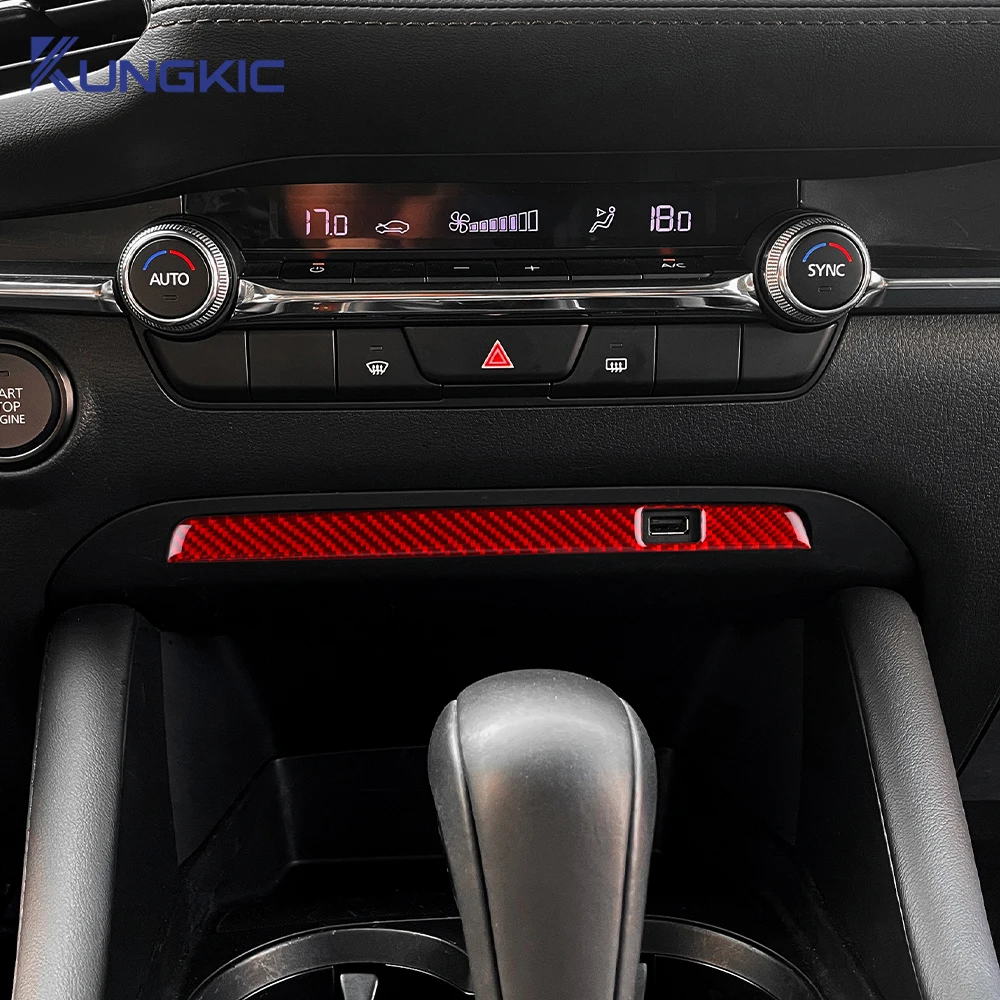 ملصق من ألياف الكربون الناعمة الحقيقية لمازدا 3 Axela 2019 2020 2021 2022 2023 2024 2025 LHD RHD إطار USB للتحكم المركزي للسيارة