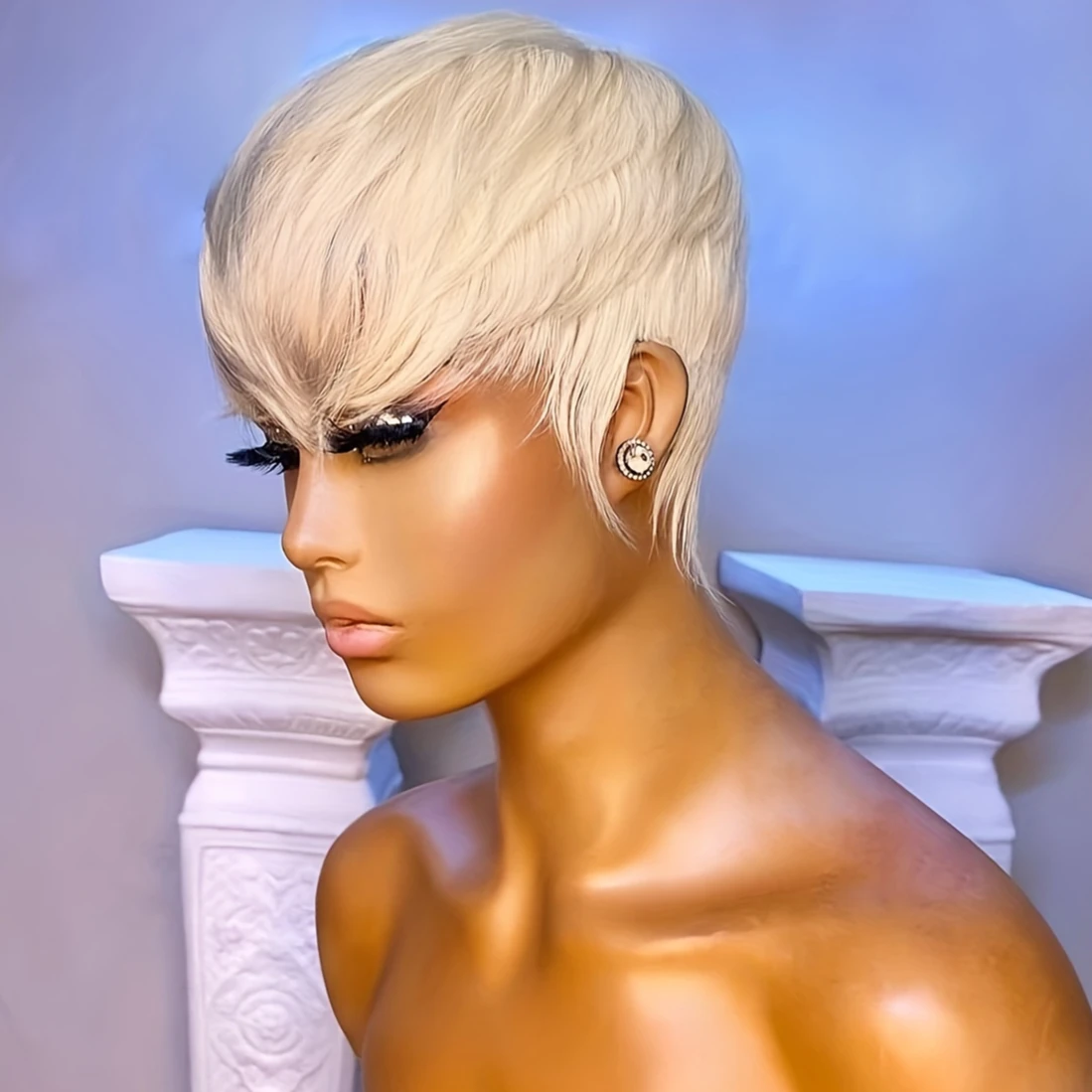 Peluca de cabello humano liso de Color rubio 613 para mujer, peluca de corte Pixie, peluca completa hecha a máquina, densidad del 150%, 6 pulgadas