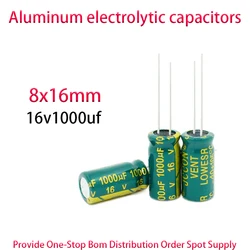 Condensadores electrolíticos de aluminio de alta frecuencia, baja resistencia, 16V, 1000UF, 8x1, 6mm, 20 piezas