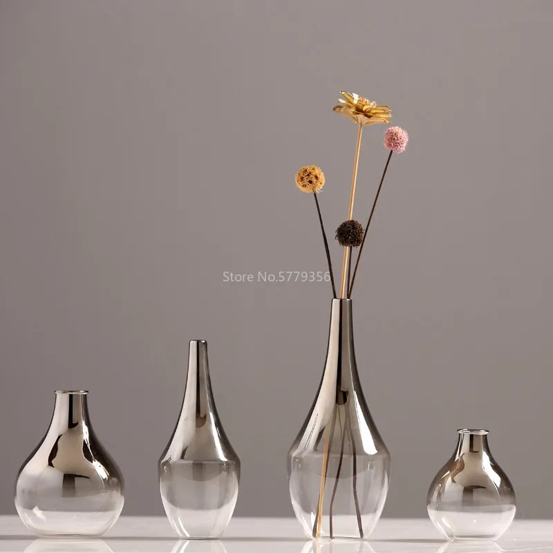 2023 Nordic Flower Glass Vase Creative Silver Gradient Dried Insert Desktop Terrarium Jewelry Decoration Plant Holder Gift