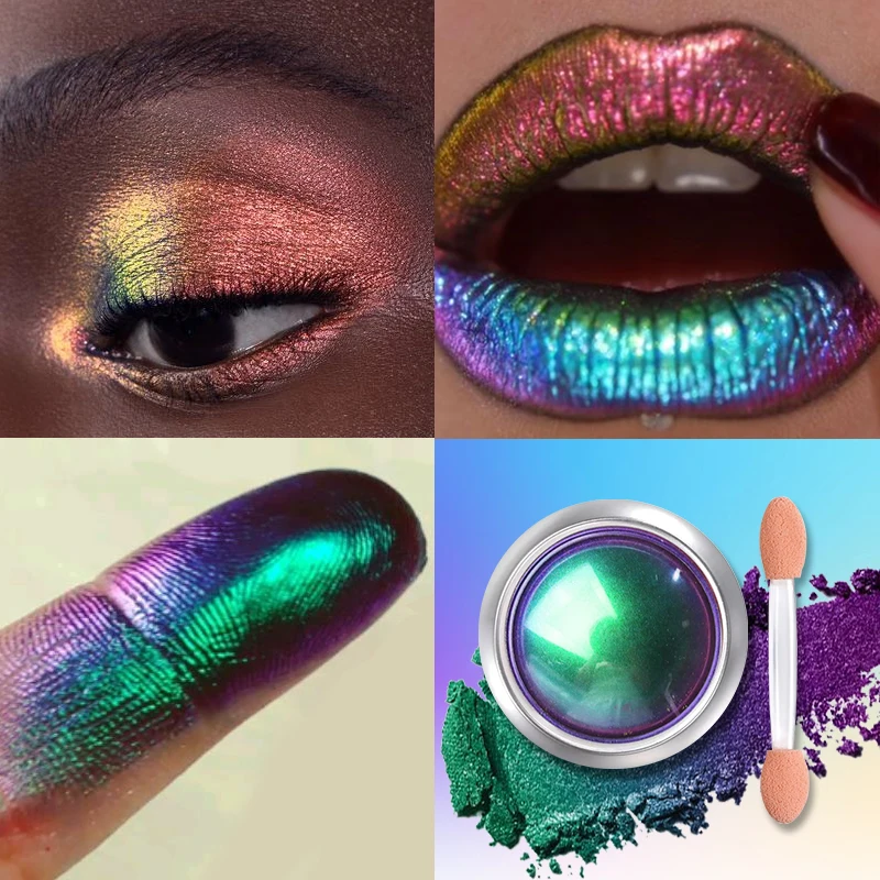 1PC Chameleon Glitter Oogschaduw Poeder, Metallic Ultrafijne Markeerstift Chroom Blauw Paars Glanzend Poeder, Multifunctionele Make-up