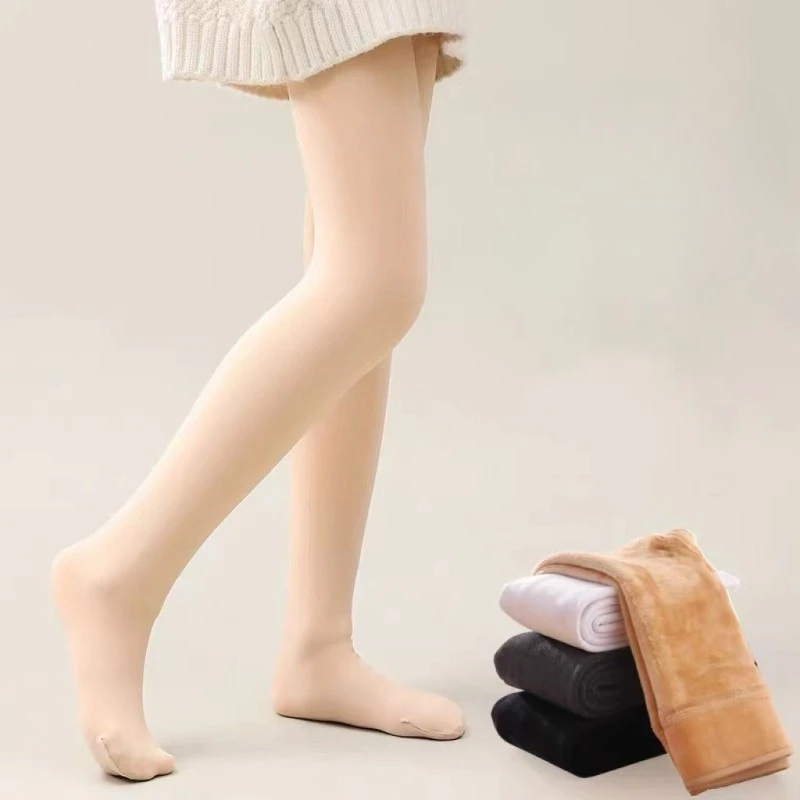 Girls Nude Fleece Tights Leisure Skin Color Thermal Leggings Winter Fleece-lined thickened Invisible Warm Pantyhose for Children