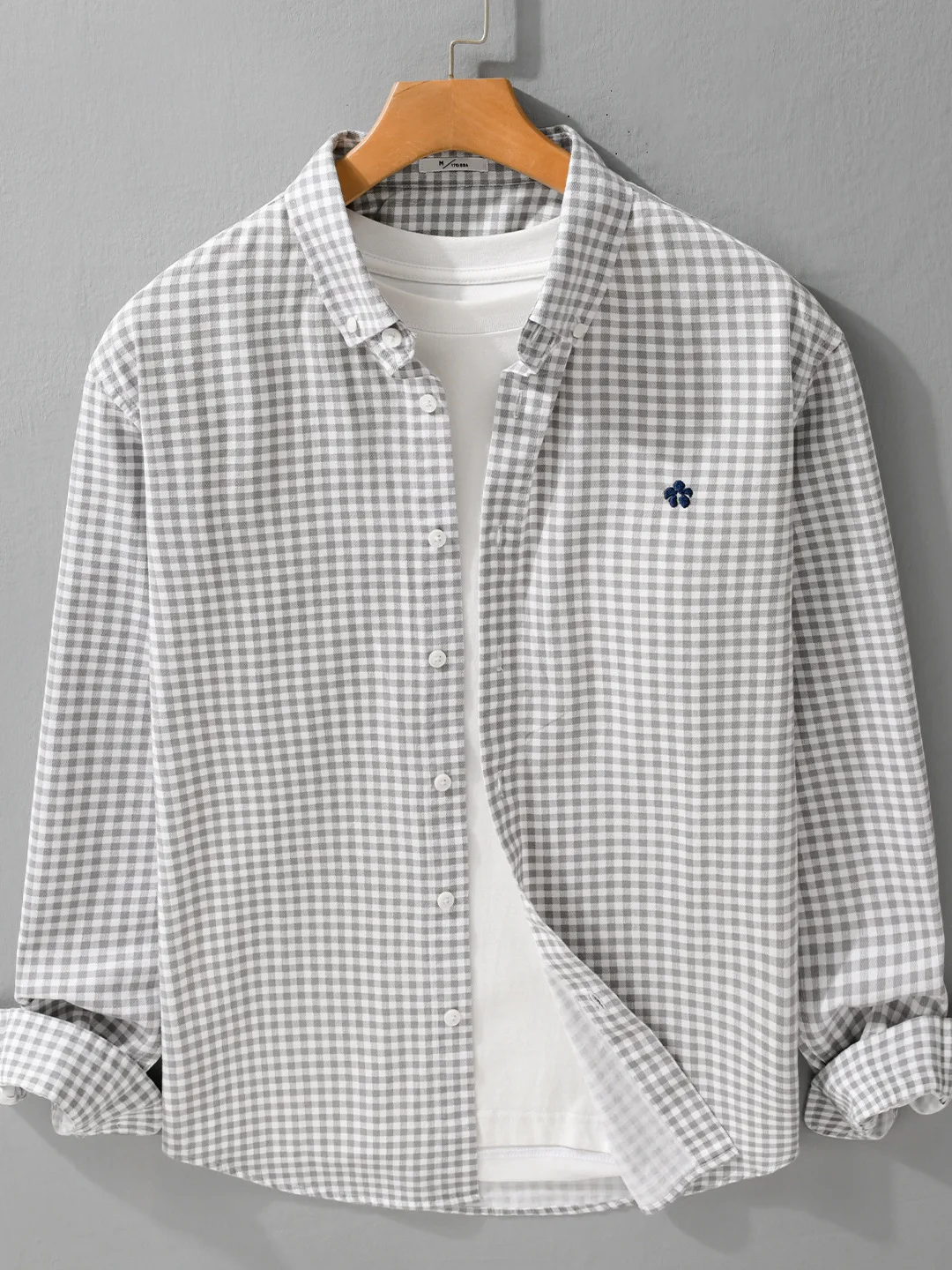 

Retro Plaid Cotton Shirt Men's Spring New Loose Casual Long Sleeve Embroidered Label Comfortable Fit Shirt Trendy Button up