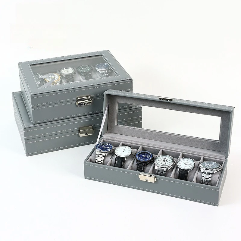 

Новая коробка для часов, коробка для хранения подарочной коллекции, кожаный футляр для часов, серая домашняя шкатулка для драгоценностей оптом