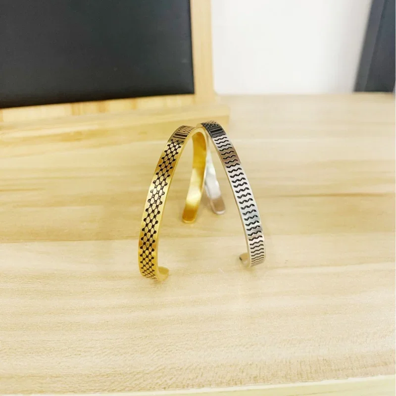 Fashionable And Exquisite New Vacuum Electroplated Stainless Steel Ethnic Style Open Bracelet For Couples Jewelry Accessories