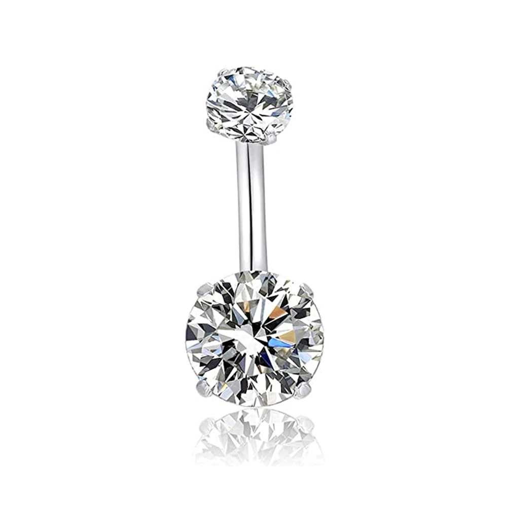 Belly Button Rings 14G Stainless Steel Navel Belly Earring CZ Heart Opal Navel Ring Barbell Body Piercing Jewelry