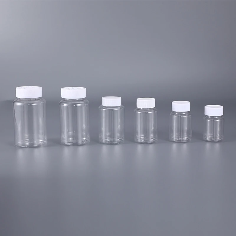 Botellas de plástico transparente para pastillas de PET, 10 Uds., 15/20/30/50/100ml, contenedores de almacenamiento de medicina, dispensador de líquido en polvo con tapa de sellos blancos