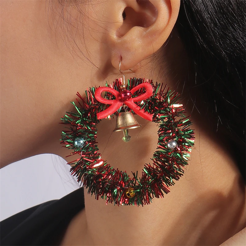 Fashion Merry Christmas Wreath Drop Earrings for Women Girls New Year Party Holiday Jewelry Accessories