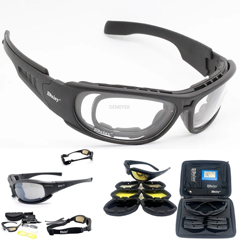 

C6 Polarized Glasses CS Hunting Tactical Shooting Airsoft Protection Goggles C5 X7 Motorcycle Riding Sunglasses with 4 Lens Kit