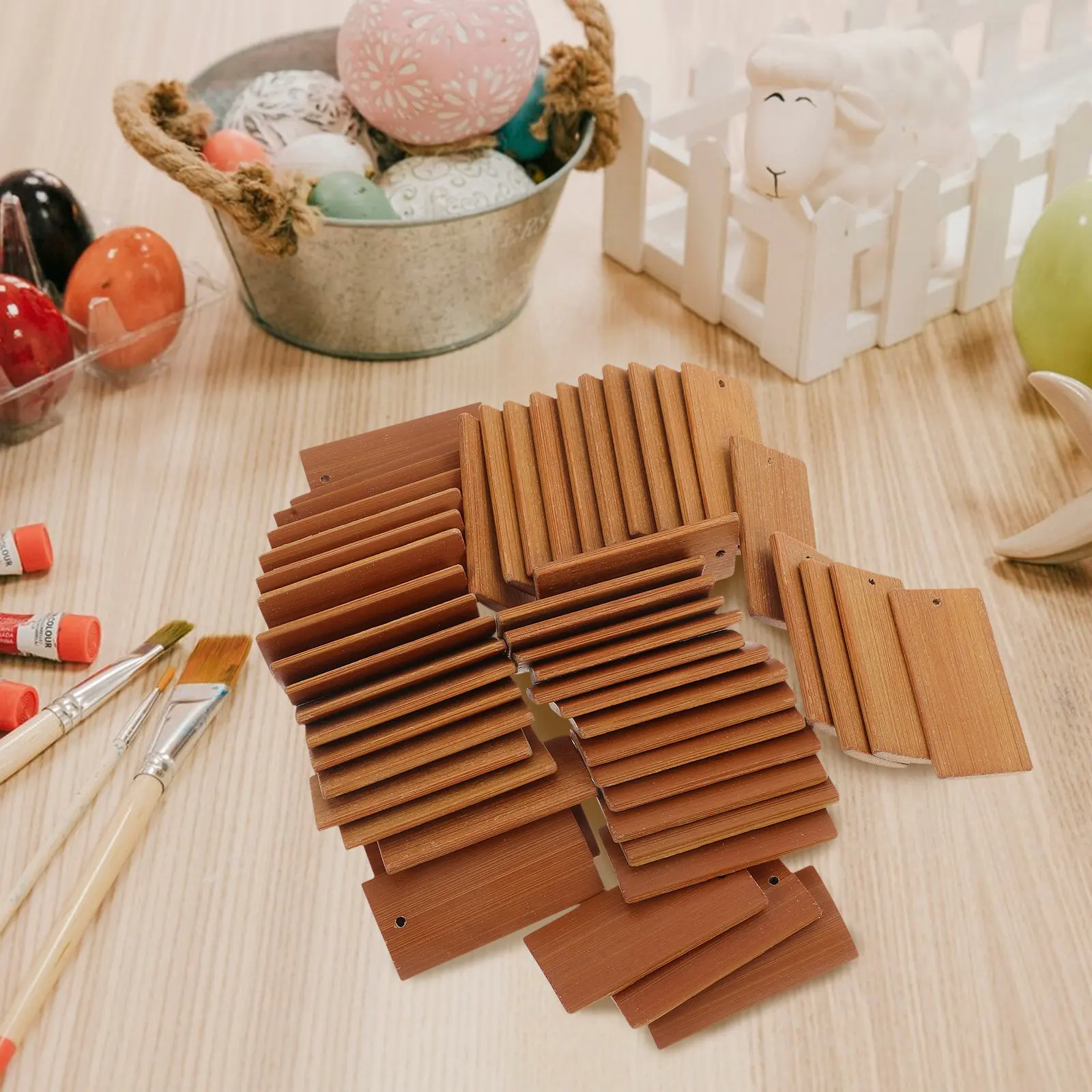 50Pcs Keychain Pendant Bamboo Chip Durable Creative Decoration for Bag Car Key DIY Sculpture Fashion Keyring Pendant