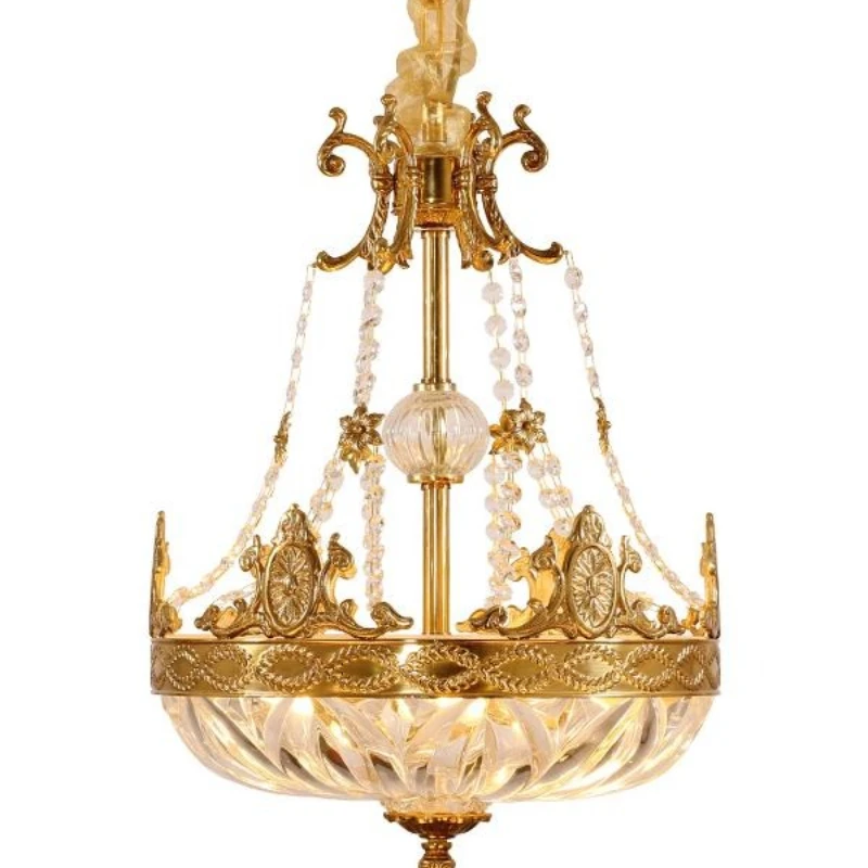 French all-copper crystal chandelier, European luxury retro dining room bedroom study aisle cloakroom lighting