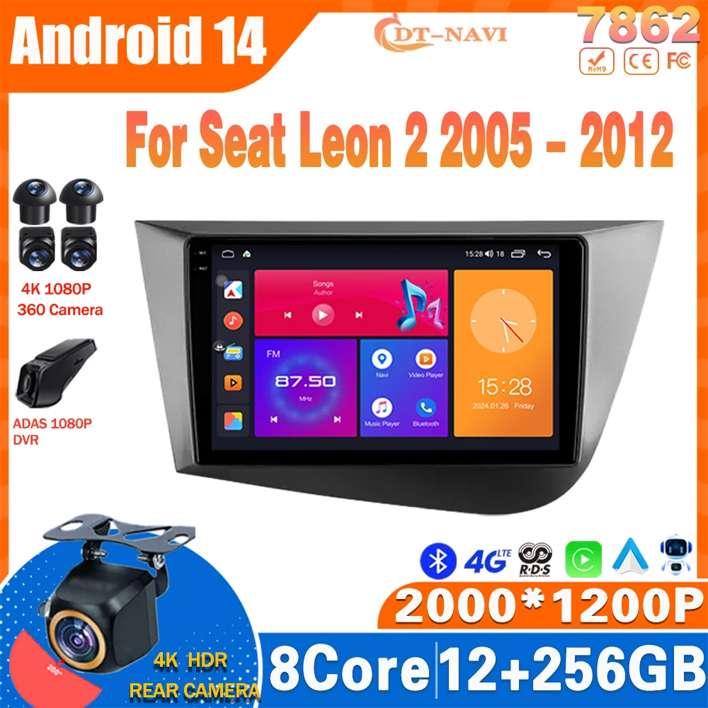 

Android 14 Car Radio For Seat Leon 2 2005 - 2012 Multimidia Video Player Navigation GPS Carplay Stereo 4G BT NO 2Din DVD WIFI
