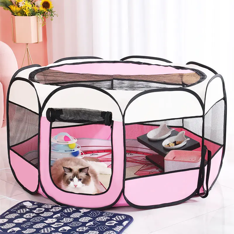 

Pet Portable Home Collapsible Cat Outdoor Tent Dog House Playpen With Octagonal Closed Fence Cage Kennel Pet Accessories