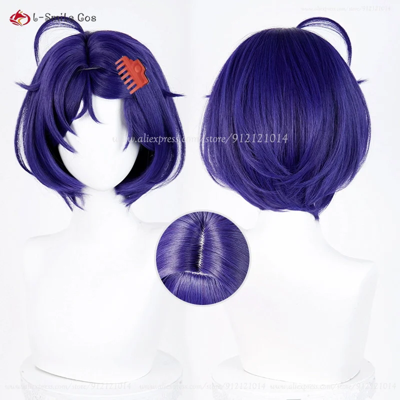ميتا تصفيف الباروكات جمع الأرجواني الأزرق شعر مستعار قصير ميتا أنيمي شعر مستعار تأثيري مقاومة للحرارة الاصطناعية الشعر + غطاء شعر مستعار #4