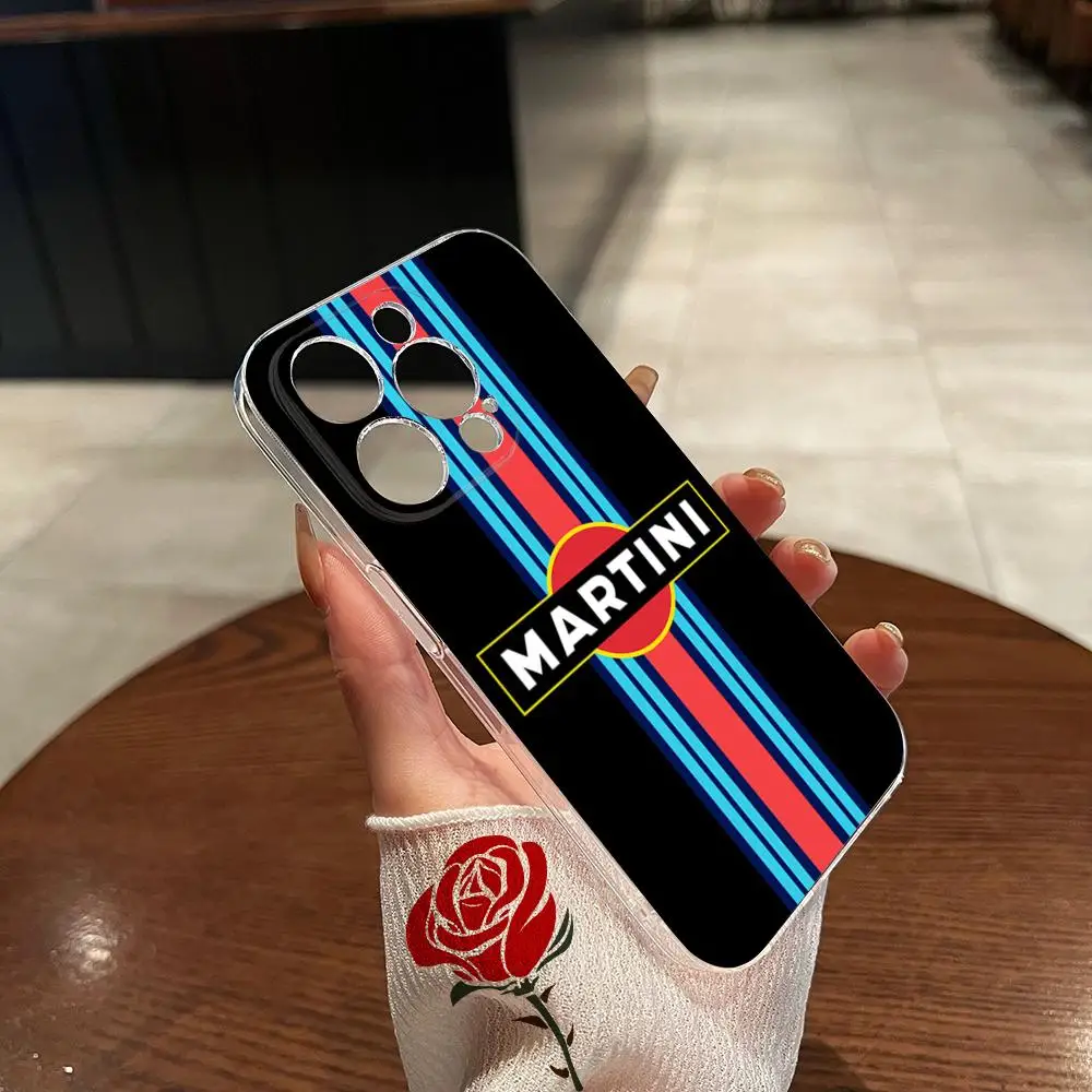 Custodia per telefono Martini Racing a strisce orizzontali trasparente per Iphone 16ProMax 15 14Pro 11 12 14 Pro Max Mini Plus X Cover