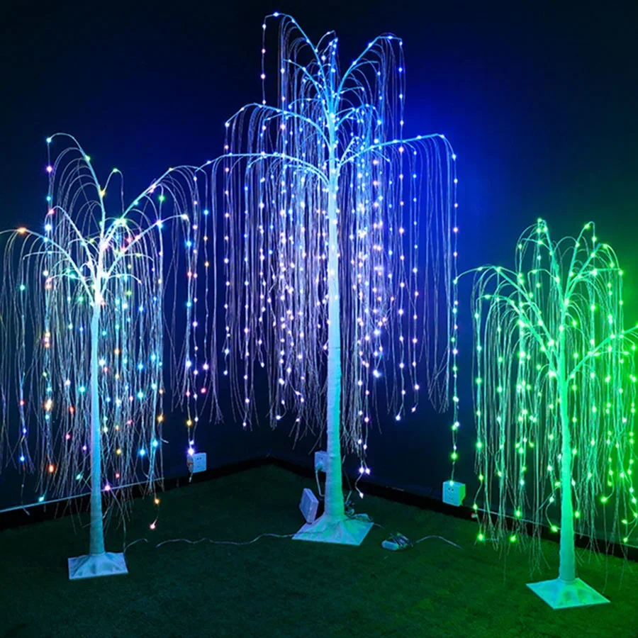 1.5M 2.1M RGB Changeable Outdoor Drooping Artificial White Weeping Willow Tree RGB Changeable Lighted Willow Tree Fairy Light