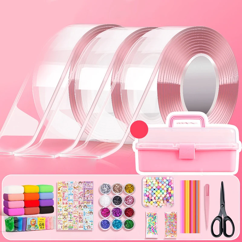1 Set Kids Gifts PET Nano Glue DIY Blow Bubble Nano Glue Double Sided Tape Sticky Ball Tape Crafts Toys