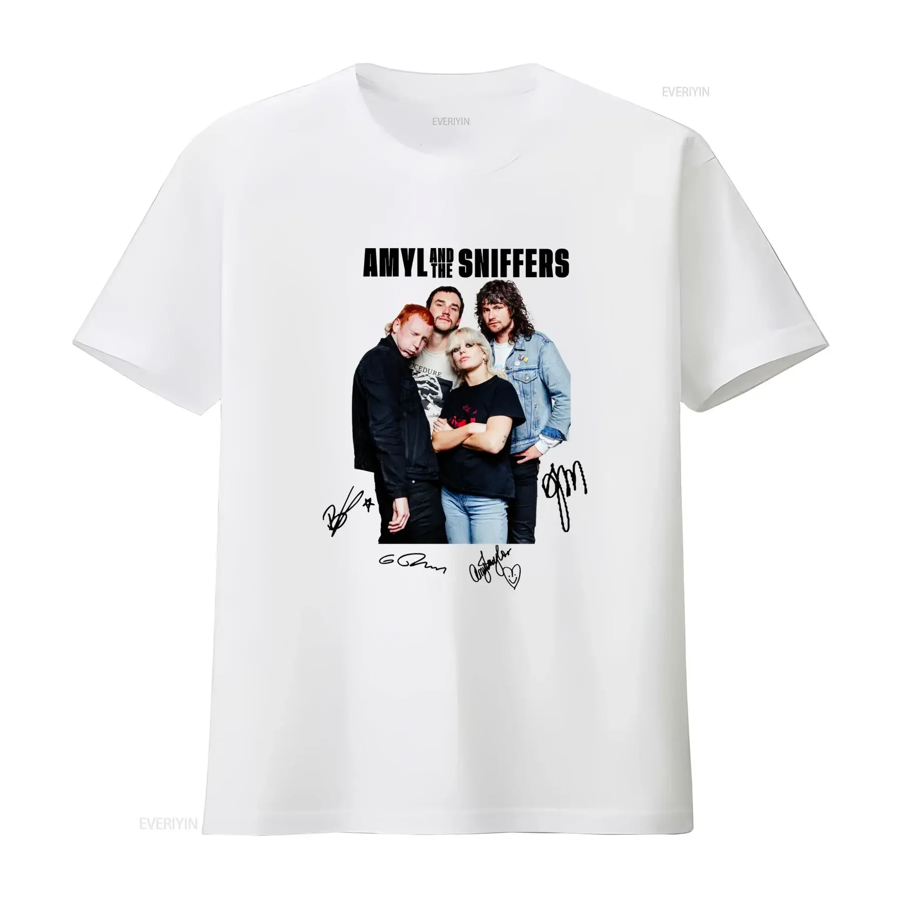 Rare Amyl and the Sniffers Band Signed Member Design White T Shirt All Sizes Available vintage Washed Stylish fashion Slightly