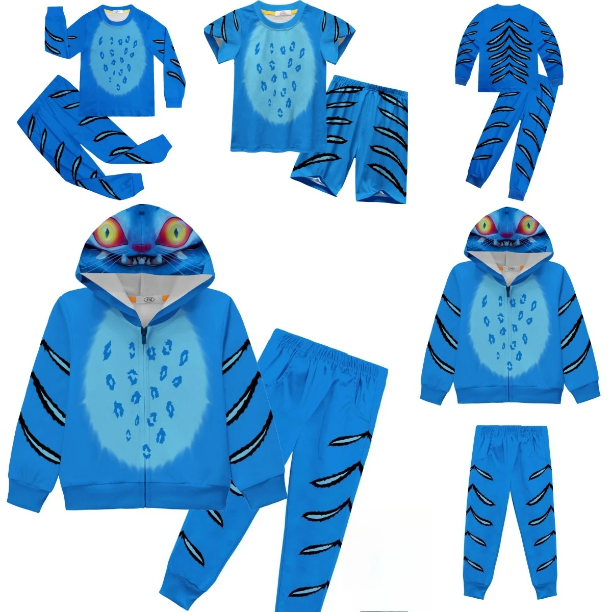 

Комплект синей одежды с принтом K-Pop Tiger Derpy для мальчиков и девочек, детская повседневная куртка с капюшоном, брюки, топ, брюки, комплект одежды