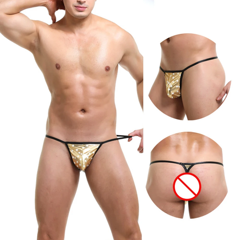 Thongs Underpants Underpant Panties Knicker Briefs Stylish Men's Artificial Leather Thongs Low Waist T Panties