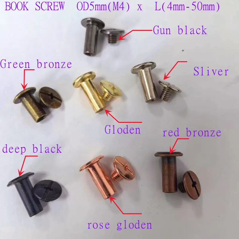 10pcs-20pcs/lot D5(M4) Black gloden sliver bronze colour chicago screw  Account Books Screw,Books Butt Screw, Photo album screw