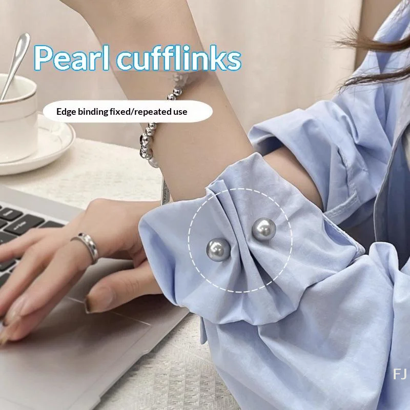 [YU]2Pcs Pearl Sleeve Clips No Sew Non Slip Hold Perfect For Shortening Long Sleeves Women Daily Office Casual Outfits