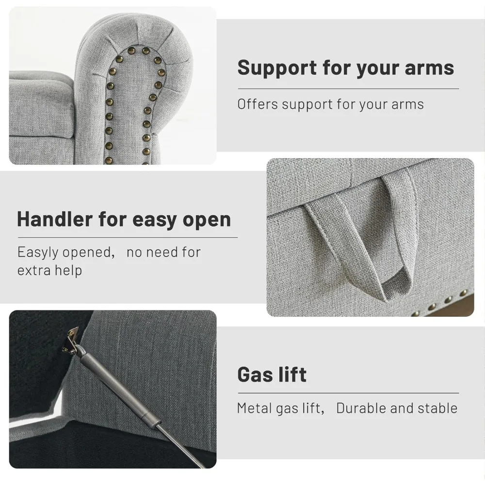 مقعد تخزين منجد كبير مع تصميم معنقدة بأزرار لغرفة النوم، نهاية السرير، الكتان واستخدام النافذة