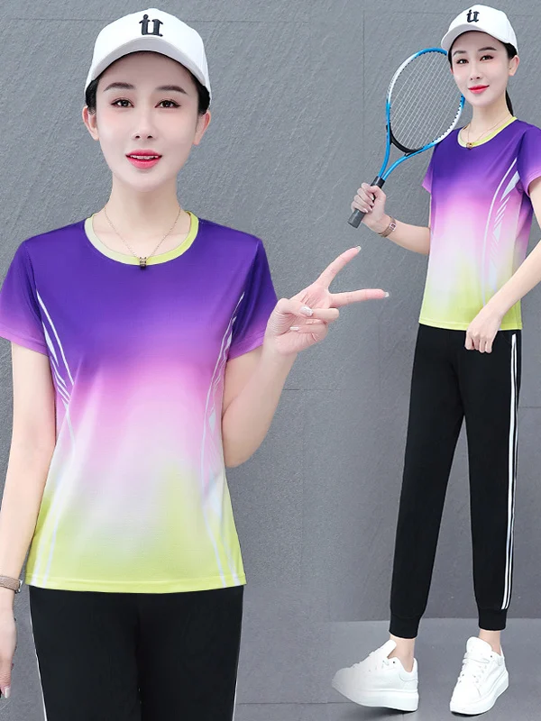 Qui Dry Ice Silk Badminton sportkledingset voor dames zomer 2025, lichtgewicht tweedelige ronde Ne ort Sve lange broek