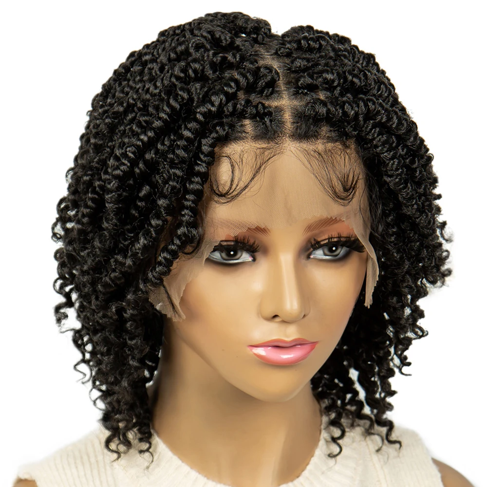 

Короткие плетеные парики боб, 10 дюймов, синтетические полные кружевные витые странные вьющиеся парики с косами, натуральный цвет для чернокожих женщин