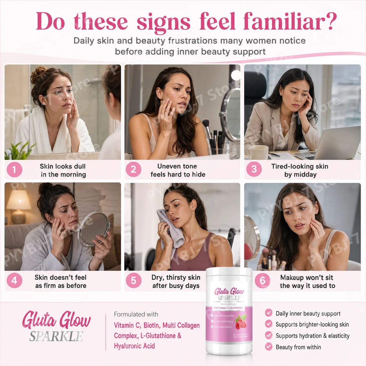Multi Collagen Peptides Powder 300g with L-Glutathione Vitamin C Biotin Hyaluronic Acid Hair Skin Nails Support Daily Beauty