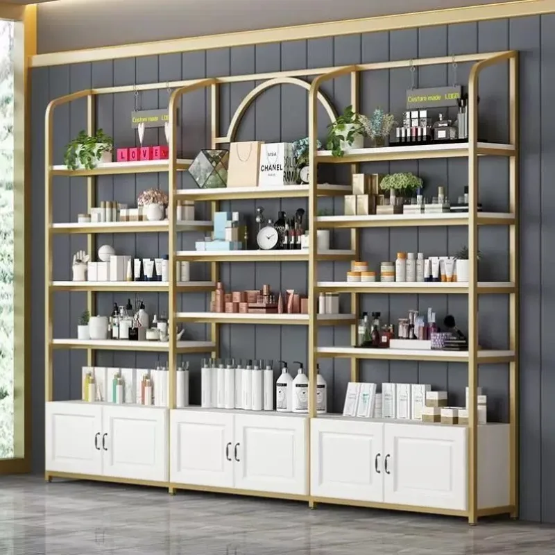 custom.High-End Cosmetics Display Cabinet White Retail Makeup Display Showcase Design Furniture Cosmetic Shelf Display
