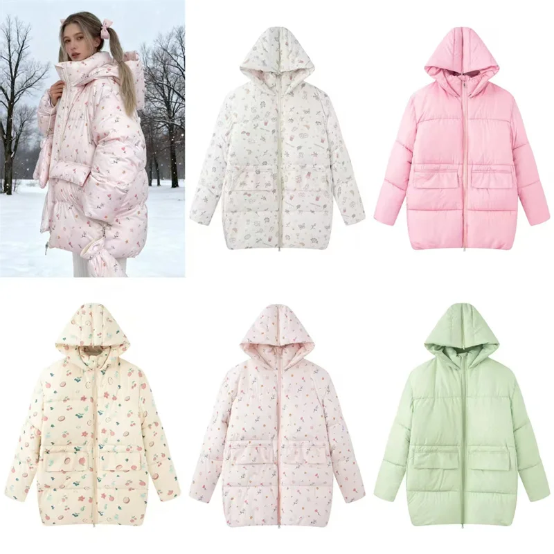 

Women's Jacket 2025 New Winter Style Long Sleeve Hooded Pocket Decor Zipper Sweet Style Warm Cotton Coat Casual Fashion Personal