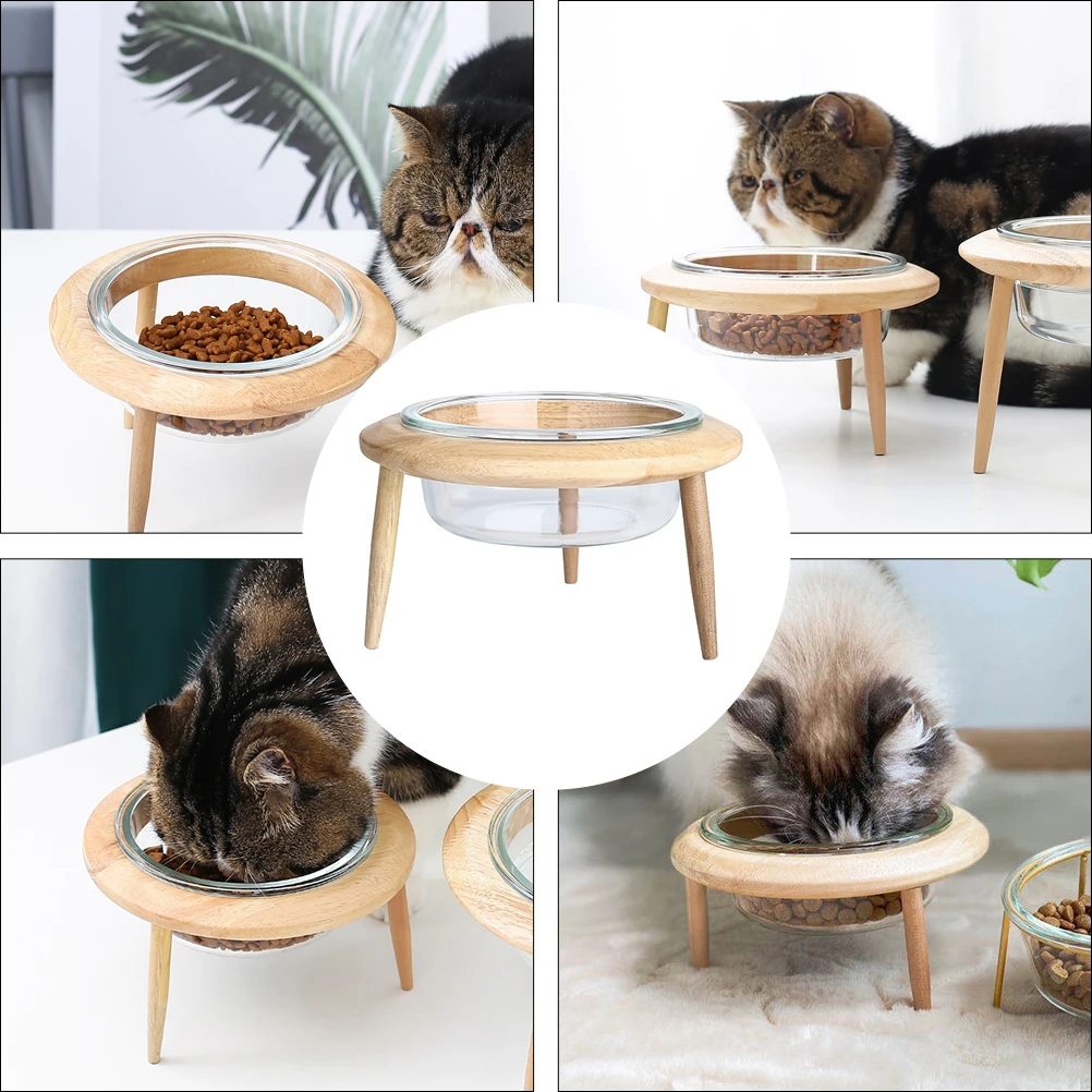 

1 Set Glass For Cats Dogs Durable Eco Friendly Elevated Base Feeder Hygienic Water With Stand Detachable Tripod Pet Feeding
