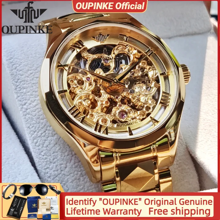 

OUPINKE 3168 Fully Hollow Watch for Man Classic Automatic Mechanical Watches Tungsten steel Original Men's Watch