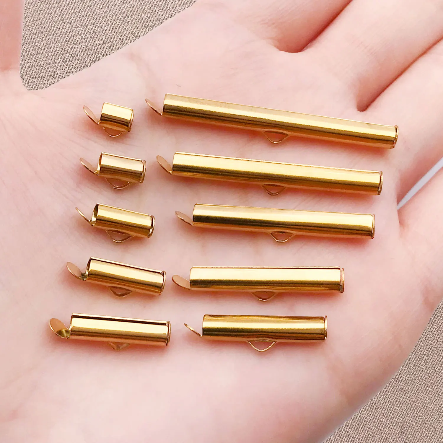 10pcs/lot Stainless Steel Crimp End Caps Slider Clasp Buckles Tubes Slider End Caps Connector For DIY Jewelry Making Accessories