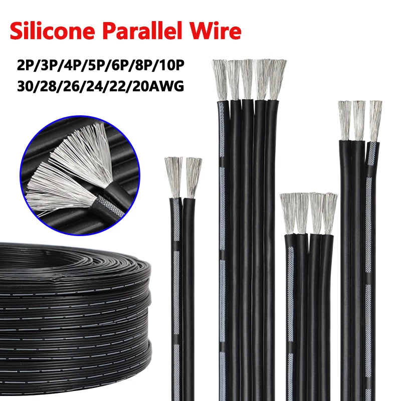 3-10m Multi-core 2/3/4/5/6/8/10Pins Silicone Parallel Wire 30 28 26 24 22 20AWG Super Soft High Temperature Tinned Copper Cables