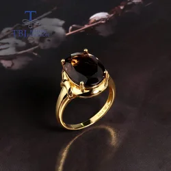 Classic simple design smoky quartz Ring 925 sterling silver yellow natural gems women's fine jewelry daily wear