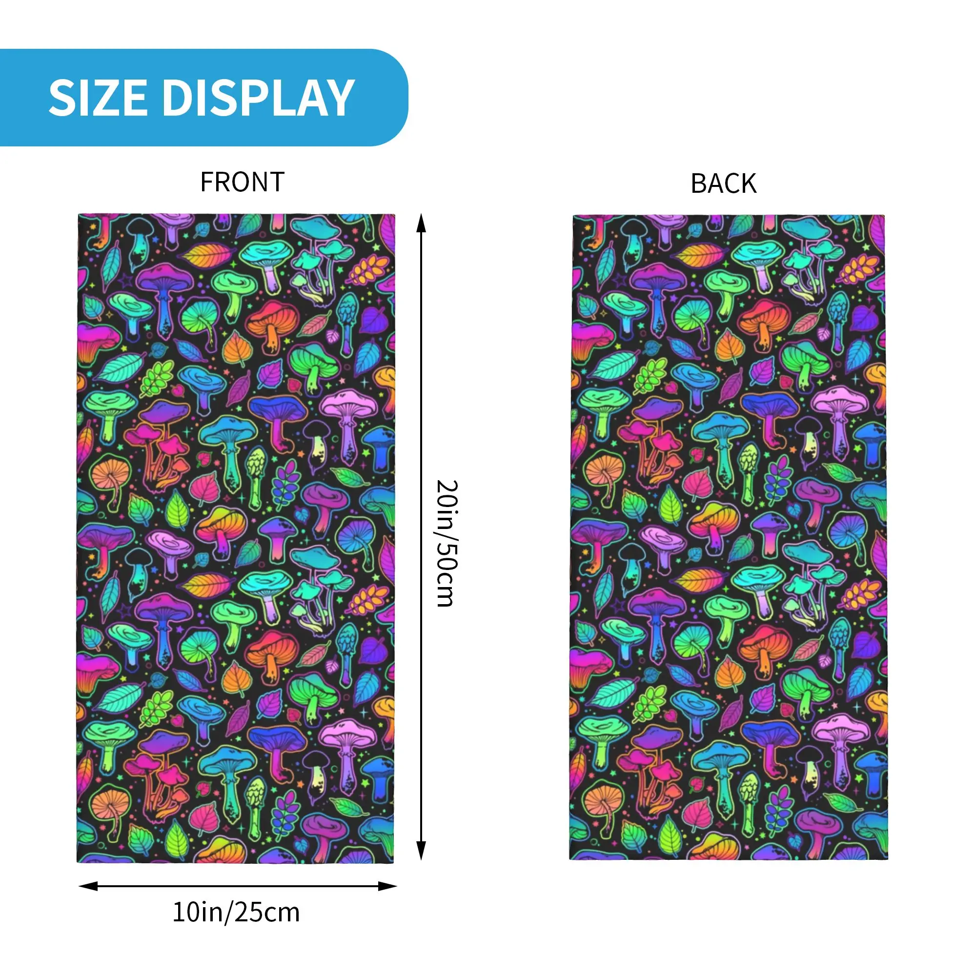Magic Rainbow Mushroom Bandana Neck Gaiter Hiking Hunting Men Women Wrap Scarf Mysterious Boho Headband Warmer Face Scarf Cover