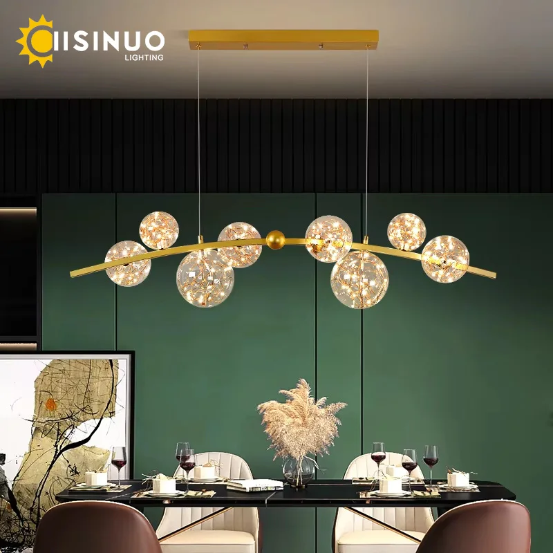 

LED Pendant Light Clear Glass Ball Chandeliers Hanging Long Linear Light For Dining Room Bar Restaurant Coffee Shop Office Decor