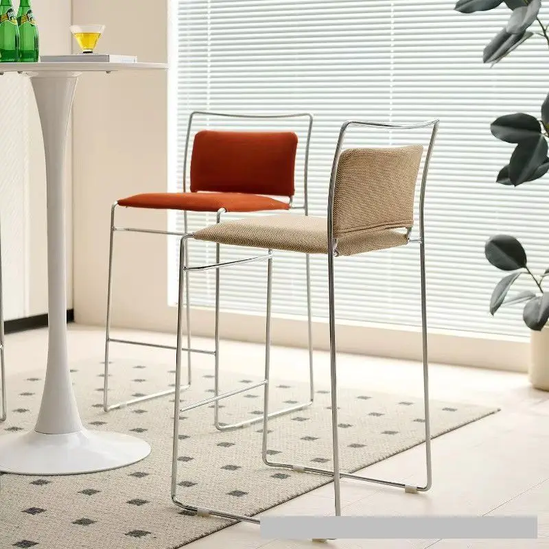 

Medieval style simple bar chair home dining chair designer minimalist French retro island backrest bar high counter stool